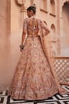 Shop_Kaaisha by Shalini_Beige Organza/tulle Embroidered Beads Sweetheart Floral Vine Bridal Lehenga Set _at_Aza_Fashions