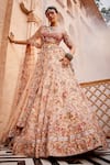 Kaaisha by Shalini_Beige Organza/tulle Embroidered Beads Sweetheart Floral Vine Bridal Lehenga Set _Online_at_Aza_Fashions