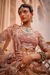 Kaaisha by Shalini_Beige Organza/tulle Embroidered Beads Sweetheart Floral Vine Bridal Lehenga Set _at_Aza_Fashions