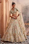 Buy_Kaaisha by Shalini_Multi Color Organza Embroidered Sequins Plunged V Botanic Bridal Lehenga Set _at_Aza_Fashions