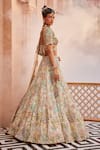 Shop_Kaaisha by Shalini_Multi Color Organza Embroidered Sequins Plunged V Botanic Bridal Lehenga Set _at_Aza_Fashions