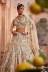 Kaaisha by Shalini_Multi Color Organza Embroidered Sequins Plunged V Botanic Bridal Lehenga Set _Online_at_Aza_Fashions