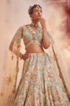 Buy_Kaaisha by Shalini_Multi Color Organza Embroidered Sequins Plunged V Botanic Bridal Lehenga Set _Online_at_Aza_Fashions