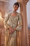 Kaaisha by Shalini_Gold Italian Lycra/ Silk Embroidered Beads Matka Botanic Kurta Sharara Set _Online_at_Aza_Fashions