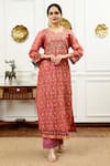 Sheeshakari_Pink Silk Embroidered Resham Notched Floral Paisley Pattern Kurta Pant Set _Online_at_Aza_Fashions