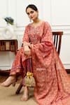 Sheeshakari_Pink Silk Embroidered Resham Notched Floral Paisley Pattern Kurta Pant Set _at_Aza_Fashions