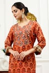 Buy_Sheeshakari_Orange Silk Embroidered Resham Notched Abstract Floral Pattern Kurta Pant Set _Online_at_Aza_Fashions