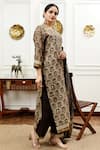 Sheeshakari_Brown Silk Embroidered Resham Notched Floral Abstract Pattern Kurta Pant Set _at_Aza_Fashions