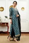 Buy_Sheeshakari_Blue Silk Embroidered Resham Notched Abstract Blossom Pattern Kurta Pant Set _at_Aza_Fashions