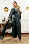 Sheeshakari_Blue Silk Embroidered Resham Notched Floral Vine Pattern Kurta Pant Set _at_Aza_Fashions