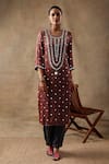 Sheeshakari_Red Silk Embroidered Mirrorwork Round Kurta Pant Set _Online_at_Aza_Fashions