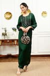 Buy_Sheeshakari_Green Silk Embellished Mirrorwork Notched Embroidered Kurta With Pant _at_Aza_Fashions