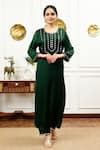 Sheeshakari_Green Silk Embellished Mirrorwork Notched Embroidered Kurta With Pant _Online_at_Aza_Fashions