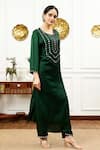 Buy_Sheeshakari_Green Silk Embellished Mirrorwork Notched Embroidered Kurta With Pant _Online_at_Aza_Fashions