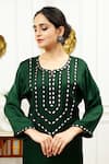 Shop_Sheeshakari_Green Silk Embellished Mirrorwork Notched Embroidered Kurta With Pant _Online_at_Aza_Fashions