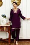 Buy_Sheeshakari_Purple Silk Embellished Mirrorwork Teardrop Border Kurta With Harem Pant _at_Aza_Fashions