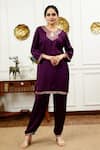 Sheeshakari_Purple Silk Embellished Mirrorwork Teardrop Border Kurta With Harem Pant _Online_at_Aza_Fashions