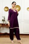 Buy_Sheeshakari_Purple Silk Embellished Mirrorwork Teardrop Border Kurta With Harem Pant _Online_at_Aza_Fashions