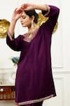 Shop_Sheeshakari_Purple Silk Embellished Mirrorwork Teardrop Border Kurta With Harem Pant _Online_at_Aza_Fashions