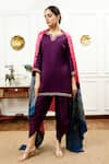 Buy_Sheeshakari_Purple Silk Embellished Mirrorwork Notched Border Kurta With Dhoti Pant _at_Aza_Fashions