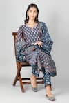 Shop_Sheeshakari_Blue Silk Embroidered Resham Notched Poppy Pattern Kurta Pant Set _Online_at_Aza_Fashions