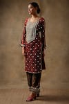 Buy_Sheeshakari_Red Velvet And Silk Embroidered Gota V-neck Floral Swirl Bead Kurta Pant Set _Online_at_Aza_Fashions