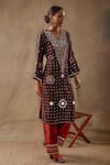 Shop_Sheeshakari_Black Velvet And Silk Embroidered Gota Floral Vine Pattern Sequined Kurta Pant Set _Online_at_Aza_Fashions