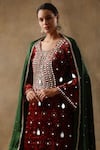 Sheeshakari_Red Velvet And Silk Embroidered Gota U-neck Mirrorwork Kurta Pant Set _at_Aza_Fashions