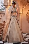 Buy_Kaaisha by Shalini_Beige Organza/tulle Embroidered Beads Cutwork V Scattered Lehenga Blouse Set _at_Aza_Fashions