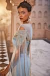 Shop_Kaaisha by Shalini_Blue Embroidered Metallic Pipes Round Rhinestone Embellished Draped Corset Gown _at_Aza_Fashions