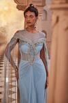 Kaaisha by Shalini_Blue Embroidered Metallic Pipes Round Rhinestone Embellished Draped Corset Gown _Online_at_Aza_Fashions