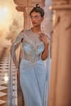 Buy_Kaaisha by Shalini_Blue Embroidered Metallic Pipes Round Rhinestone Embellished Draped Corset Gown _Online_at_Aza_Fashions