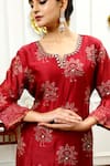 Buy_Sheeshakari_Red Silk Embroidered Resham Notched Peacock Motif Kurta Pant Set _Online_at_Aza_Fashions