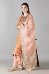 Buy_Sheeshakari_Peach Silk Embroidered Mirror Notched Floral Pattern Yoke Kurta Pant Set _at_Aza_Fashions