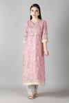 Buy_Sheeshakari_Pink Silk Embroidered Mirror Notched Floral Pattern Kurta Pant Set _Online_at_Aza_Fashions