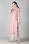 Shop_Sheeshakari_Pink Silk Embroidered Mirror Notched Floral Pattern Kurta Pant Set _Online_at_Aza_Fashions