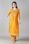 Buy_Sheeshakari_Yellow Silk Embroidered Mirror Notched Embellished Kurta Pant Set _Online_at_Aza_Fashions