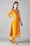 Sheeshakari_Yellow Silk Embroidered Mirror Notched Embellished Kurta Pant Set _at_Aza_Fashions