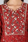 Buy_Sheeshakari_Red Silk Embroidered Mirror Notched Floral Vine Pattern Kurta Pant Set _Online_at_Aza_Fashions