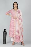 Buy_Sheeshakari_Pink Silk Embroidered Mirror Notched Floral Pattern Work Kurta Pant Set _at_Aza_Fashions