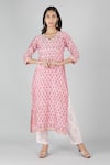 Buy_Sheeshakari_Pink Silk Embroidered Mirror Notched Floral Pattern Work Kurta Pant Set _Online_at_Aza_Fashions