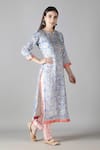 Buy_Sheeshakari_Blue Silk Embroidered Mirror Notched And Aari Work Kurta Pant Set _Online_at_Aza_Fashions