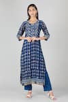 Buy_Sheeshakari_Blue Silk Embroidered Mirror Notched And Tikki Handwork Kurta Pant Set _Online_at_Aza_Fashions