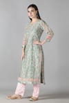 Buy_Sheeshakari_Green Silk Embroidered Mirror Notched And Bead Work Kurta & Pant Set _Online_at_Aza_Fashions