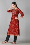 Buy_Sheeshakari_Red Silk Embroidered Mirror Notched Floral Pattern Embellished Kurta Pant Set _Online_at_Aza_Fashions