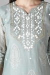 Sheeshakari_Grey Silk Embroidered Mirror Notched Resham And Work Kurta Pant Set _at_Aza_Fashions