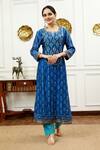 Sheeshakari_Blue Silk Embroidered Mirror Notched Tikki And Work Kurta Pant Set _Online_at_Aza_Fashions