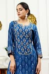 Buy_Sheeshakari_Blue Silk Embroidered Mirror Notched Tikki And Work Kurta Pant Set _Online_at_Aza_Fashions