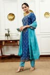 Shop_Sheeshakari_Blue Silk Embroidered Mirror Notched Tikki And Work Kurta Pant Set _Online_at_Aza_Fashions