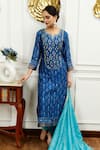 Sheeshakari_Blue Silk Embroidered Mirror Notched Tikki And Work Kurta Pant Set _at_Aza_Fashions